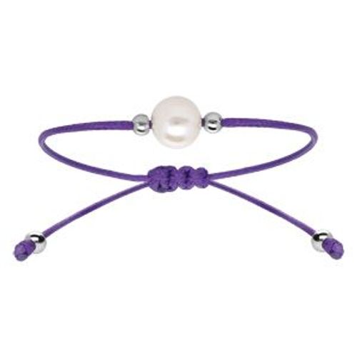 Bracelet Argent Rhodié Cordon Réglable Violet Perle De Culture D'eau Douce