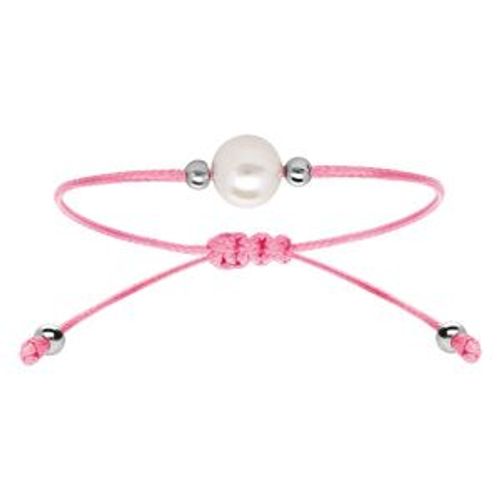 Bracelet Argent Rhodié Cordon Réglable Rose Perle De Culture D'eau Douce