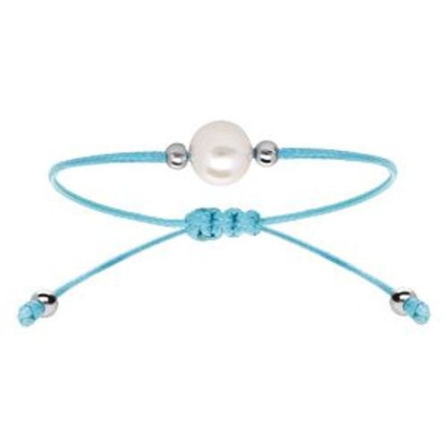 Bracelet Argent Rhodié Cordon Réglable Bleu Ciel Perle De Culture D'eau Douce