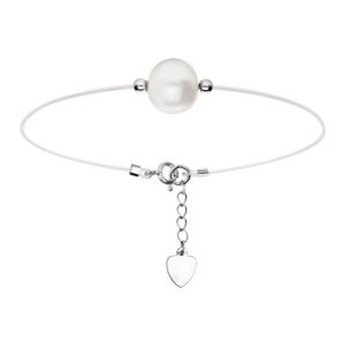 Bracelet Argent Rhodié Fil Transparent Perle De Culture D'eau Douce 18+4cm