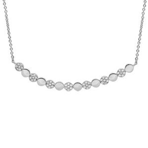 Collier Argent Rhodié Pastilles Alternées Lissses Et Oxydes Blancs Sertis 40+4cm