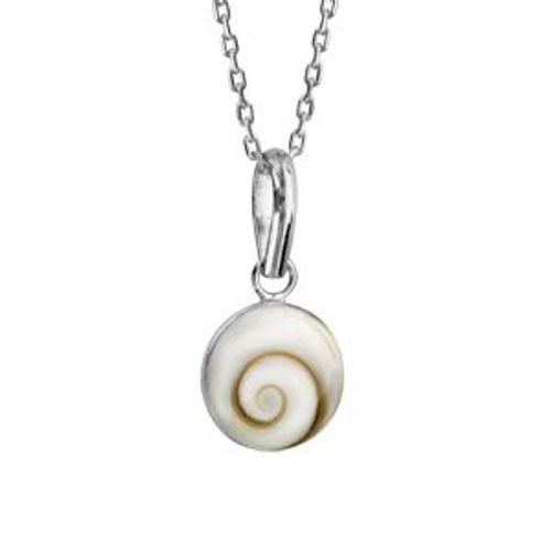 Collier Argent Rhodié Pendentif Rond 10mm Coquillage Oeil De Sainte-Lucie Coquillage 44,5cm