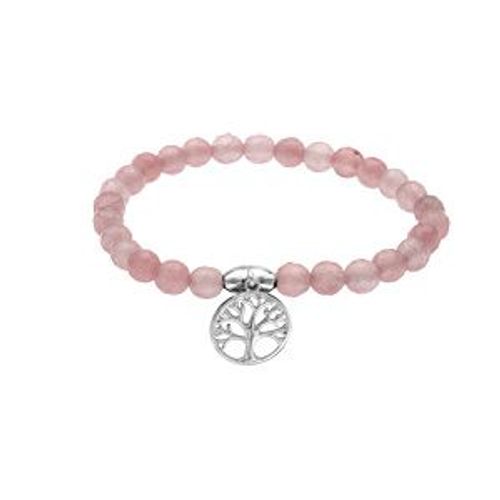 Bracelet Argent Rhodié Extensible Pierres Naturelles Agate Rose Arbre De Vie