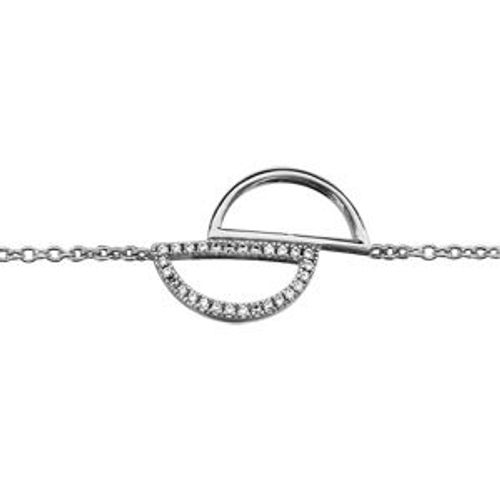 Bracelet Argent Rhodié 2 Demi Cercles Évidés Oxydes Blancs Sertis 16+2cm