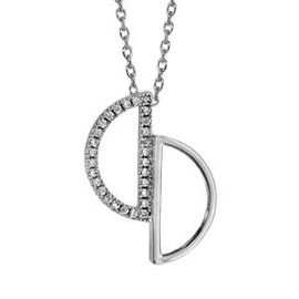 Collier Argent Rhodié 2 Demi Cercles Évidés Oxydes Blancs Sertis 40+4cm