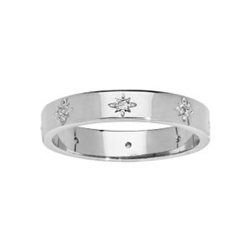 Bague Argent Rhodié Style Alliance Motif Étoiles Oxydes Blancs