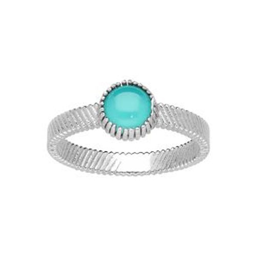 Bague Argent Rhodié Jonc Pierre Cabochon Turquoise Imitation