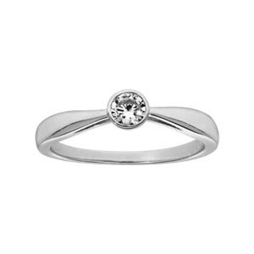 Bague Argent Rhodié Solitaire Oxyde Blanc Serti