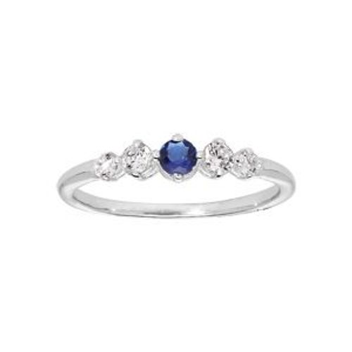 Bague Argent Rhodié 4 Oxydes Blancs Sertis Et 1 Centre Bleu Foncé