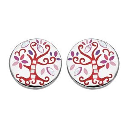 Boucles D'oreilles Tige Stella Mia Rond Arbre De Vie Rouge Et Nacre