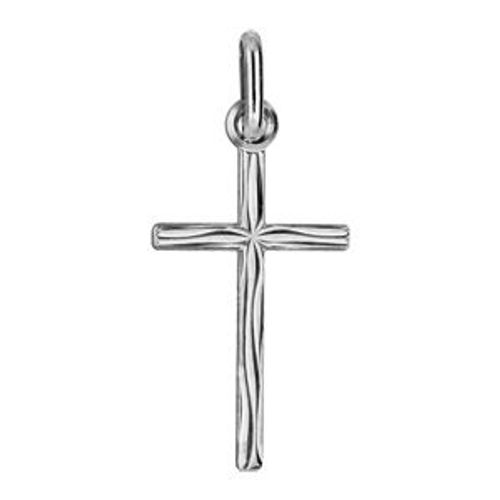 Pendentif Petite Croix Argent Rhodié "Gravure Aspect Bois