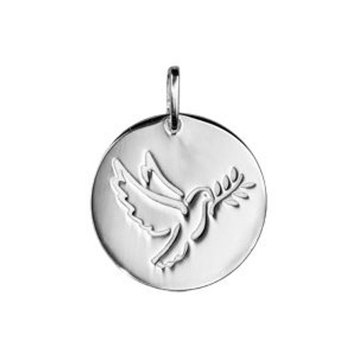 Pendentif Argent Rhodié Médaille Ronde Colombe
