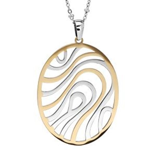 Collier Acier Et Bicolore Pvd Jaune Chaîne Avec Boules Pendentif Ovale 42+4cm