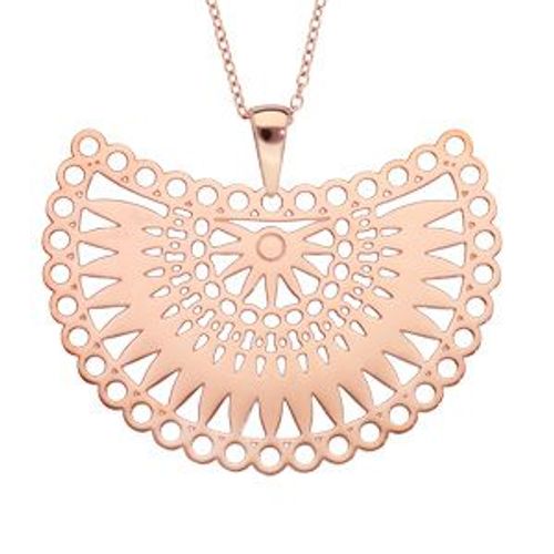 Collier Acier Et Pvd Rose Crochet Motif Soleil 45+5cm