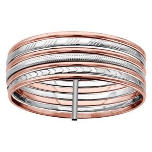 Bracelet Acier Et Pvd Rose Semainier 4 Lisses Et 3 Diamantés Diamètre 62