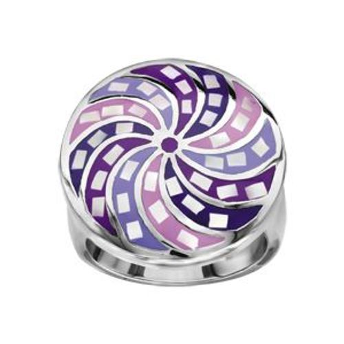 Bague Acier Stella Mia Ronde Résine Violet Rose Et Nacre