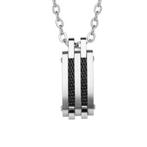 Collier Acier Pendentif Rectangulaire Pvd Noir 50+5cm
