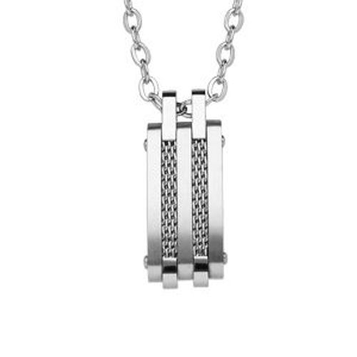 Collier Acier Pendentif Rectangulaire Câble Gris 50+5cm