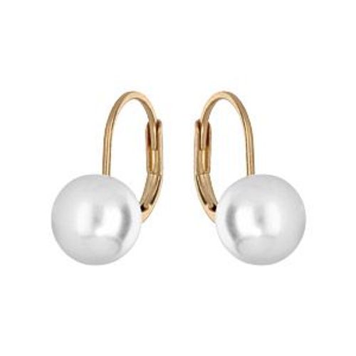Boucles D'oreilles Plaqué Or Dormeuse Perle Imitation 8mm Blanche