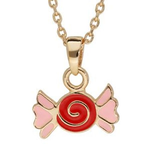 Collier Plaqué Or Pendentif Bonbon Résine Rouge Et Rose 38cm