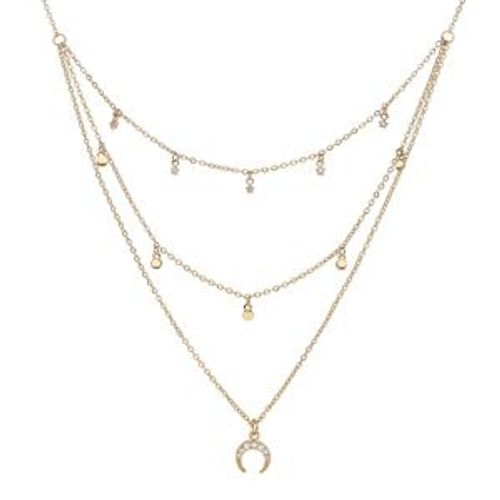 Collier Plaqué Or Triple Rang Avec Pampilles 39+4cm