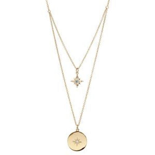 Collier Plaqué Or Double Rang Étoile Et Pastille Avec Étoile Oxyde Blanc 40+4cm