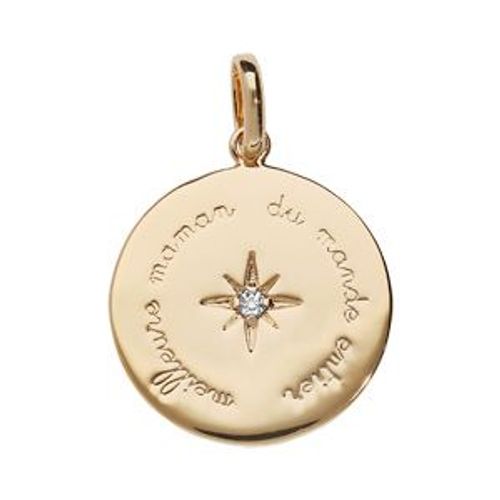 Pendentif Plaqué Or Rond Meilleure Maman Du Monde Entier Avec Oxyde Blanc Serti