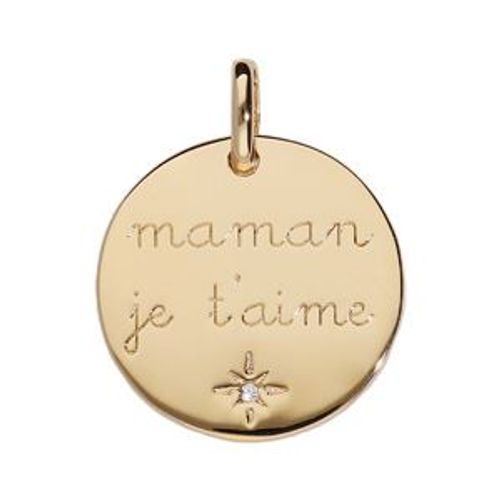 Pendentif Plaqué Or Médaille "Maman Je T'aime" 1 Oxyde Blanc Serti