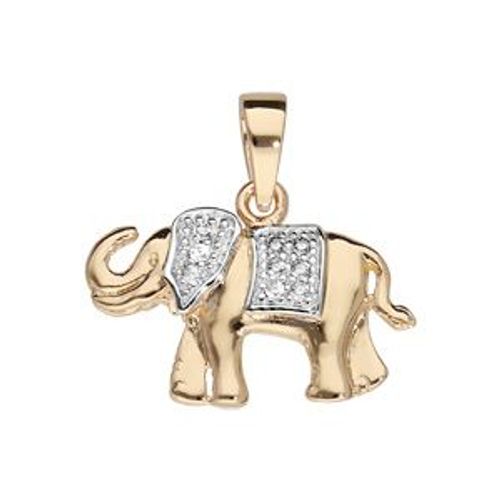 Pendentif Elephant Plaqué Or Oxydes Blancs Sertis
