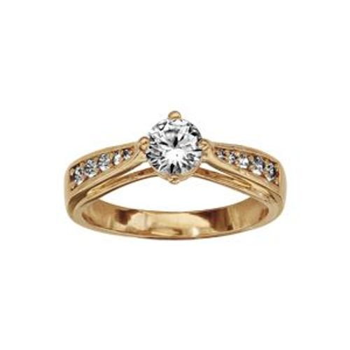 Bague Plaqué Or Solitaire Oxydes Blancs Sertis