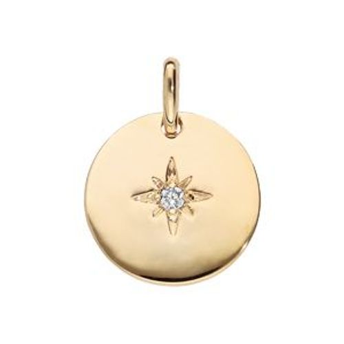 Pendentif Plaqué Or Rond 15mm Étoile Oxyde Blanc Serti