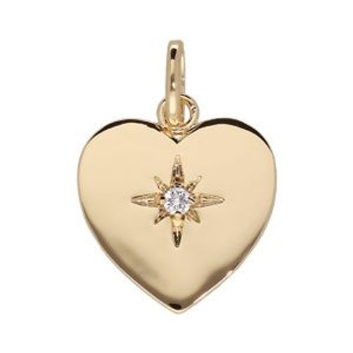 Pendentif Plaqué Or Coeur Lisse Avec Étoile Oxyde Blanc Serti