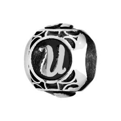 Thabora Charms Acier Boule Alphabet "U" Patiné Noire