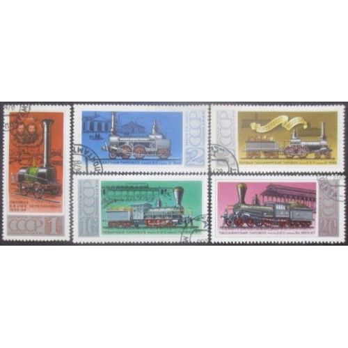 Russie Série N°4473 Au 4477 Locomotive A Vapeur Oblitérés