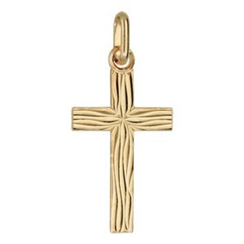 Pendentif Moyenne Croix Plaqué Or "Gravure Aspect Bois