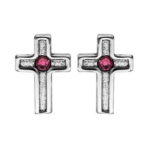 Boucles D'oreilles Tige Argent Rhodié Croix Cristal De Swarovski Violet