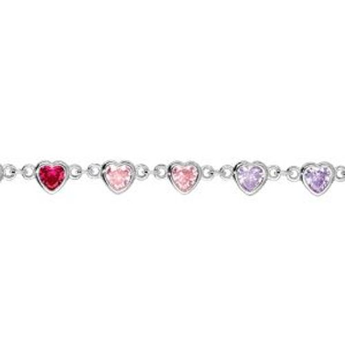 Bracelet Argent Rhodié Coeurs Multi Couleurs 16+3cm