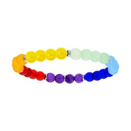 Bracelet Argent Rhodié Extensible Boules Pierres Jadéite Couleur Chakra 6mm Et Rondelles