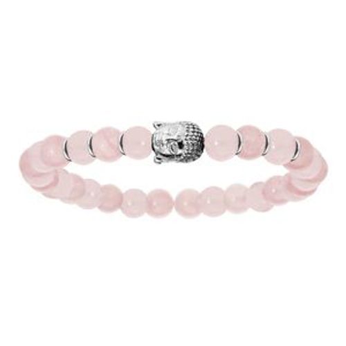 Bracelet Argent Rhodié Extensible Bouddha Et Boules Quartz Rose