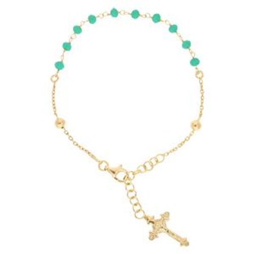 Bracelet Argent Et Dorure Jaune Chapelet Pierres Facettes Turquoises Imitation 16,5+2,5cm