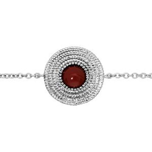 Bracelet Argent Rhodié Motif Rond Pierre Rouge 16+2cm