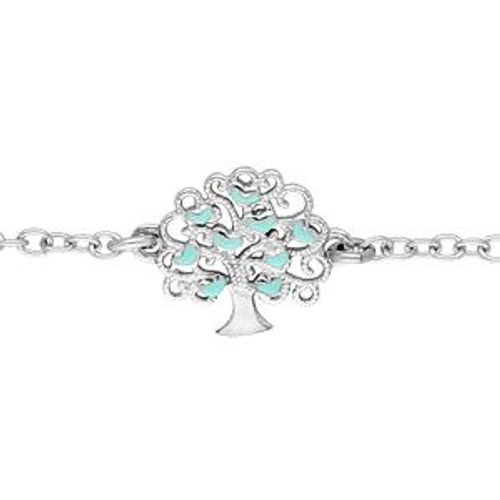 Bracelet Argent Rhodié Arbre De Vie Ajourée Avec Coeurs Résine Turquoise 16+3cm