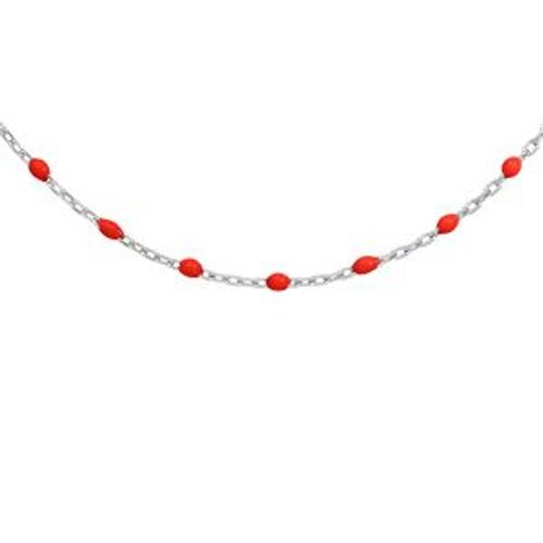 Collier Argent Rhodié Olives Résine Rouge 40+5cm