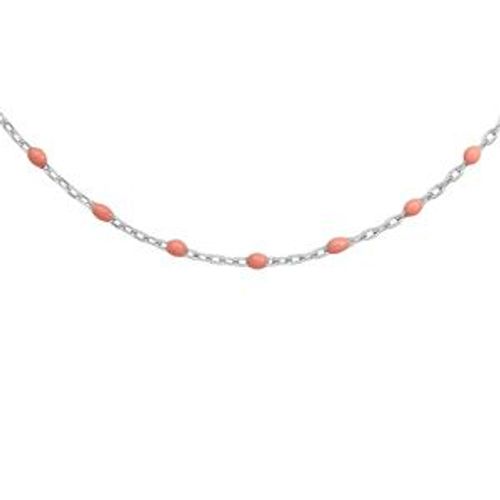 Collier Argent Rhodié Olives Résine Rose 40+5cm