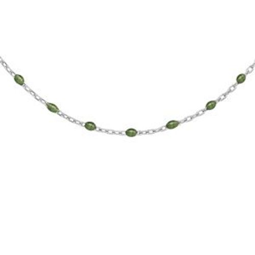 Collier Argent Rhodié Olives Résine Verte 40+5cm