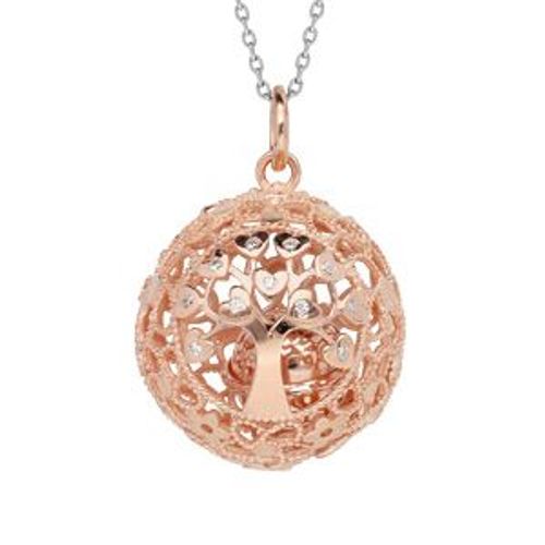 Collier Argent Et Dorure Rose Bola De Grossesse Grosse Boule Ajourées Arbre De Vie 90+10cm
