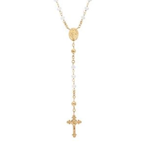 Collier Argent Et Dorure Jaune Chapelet Verre Facette Blanc 50+5cm