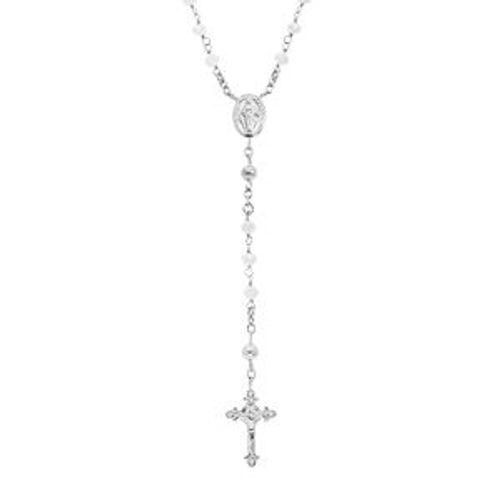 Collier Argent Rhodié Chapelet Verre Facette Blanc 50+5cm