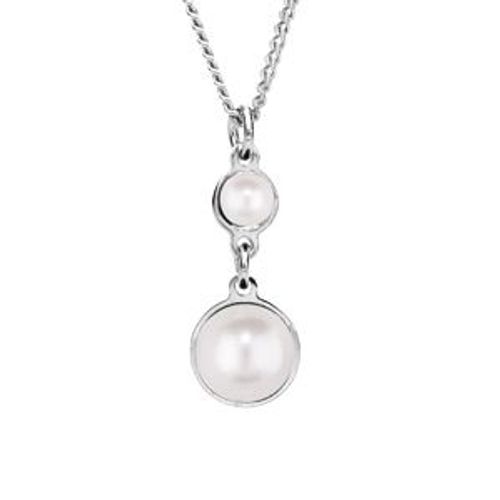 Collier Argent Rhodié 2 Perles Rondes Blanches Verre Swarovski 40+4cm