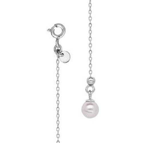 Bijou De Dos Argent Rhodié Chaînette Et Perle Blanche Imitation 20cm